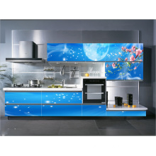 2016 Blue 3D Glass Kitchen Cabinet